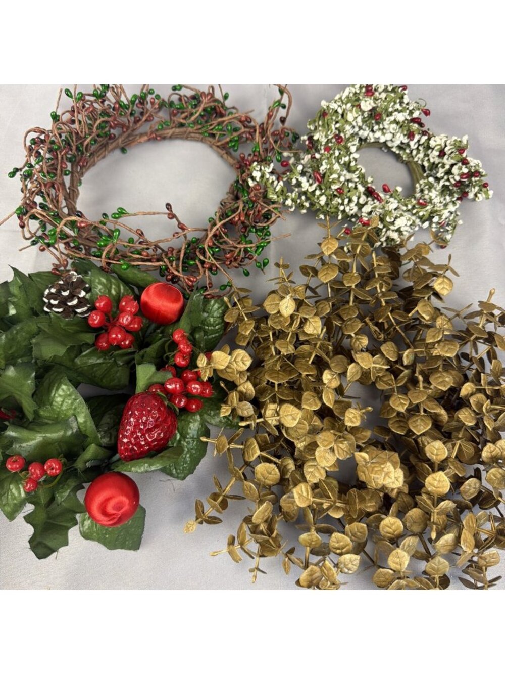 Lot 4 Vintage Christmas Candle Rings Pillar Candle Wreath Fruit Eucalyptus